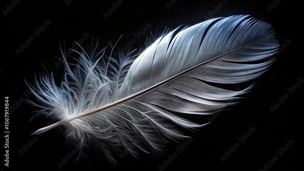 Obraz premium Black feather isolated on black background, feather, black, isolated, dark, elegant, delicate, soft, natural, decoration