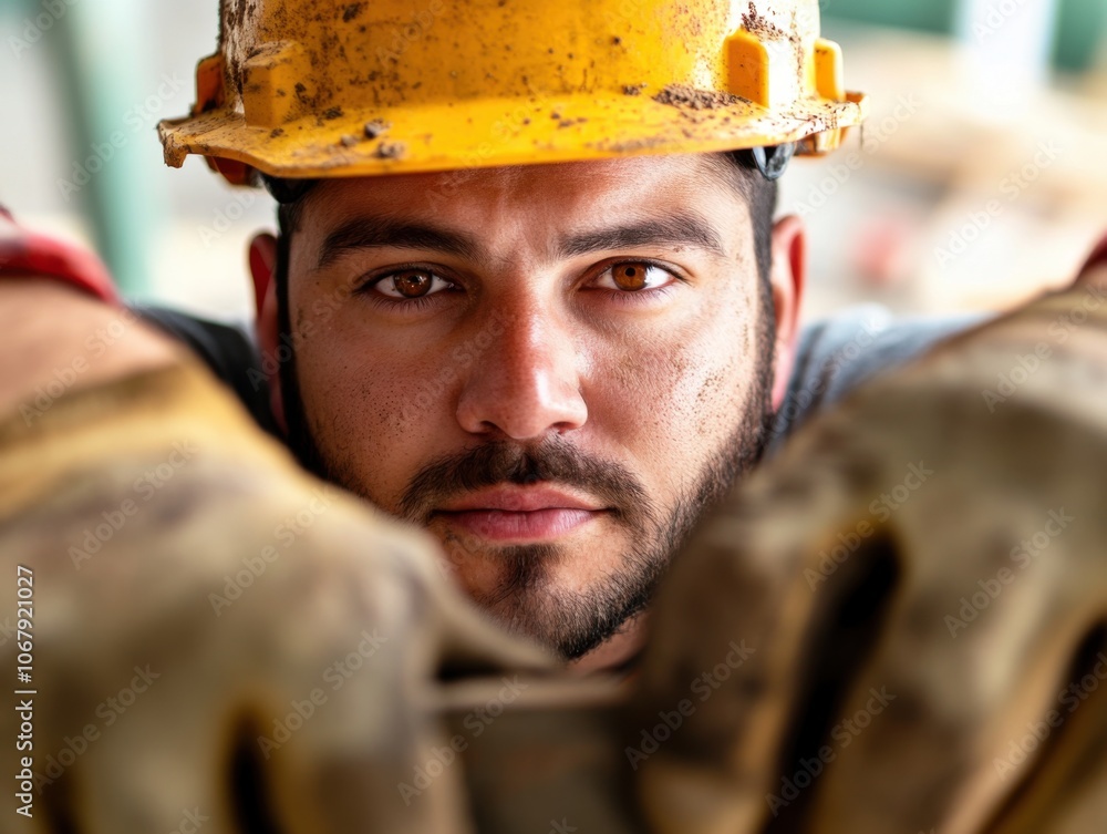 Close-Up of Worker in Safety Gear and Helmet Close-Up of Worker in Safety Gear and Helmet