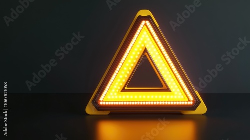 A 3D rendering of a bright yellow triangular attention sign icon with a bold, clear hazard warning symbol, designed to capture immediate attention in a risk scenario