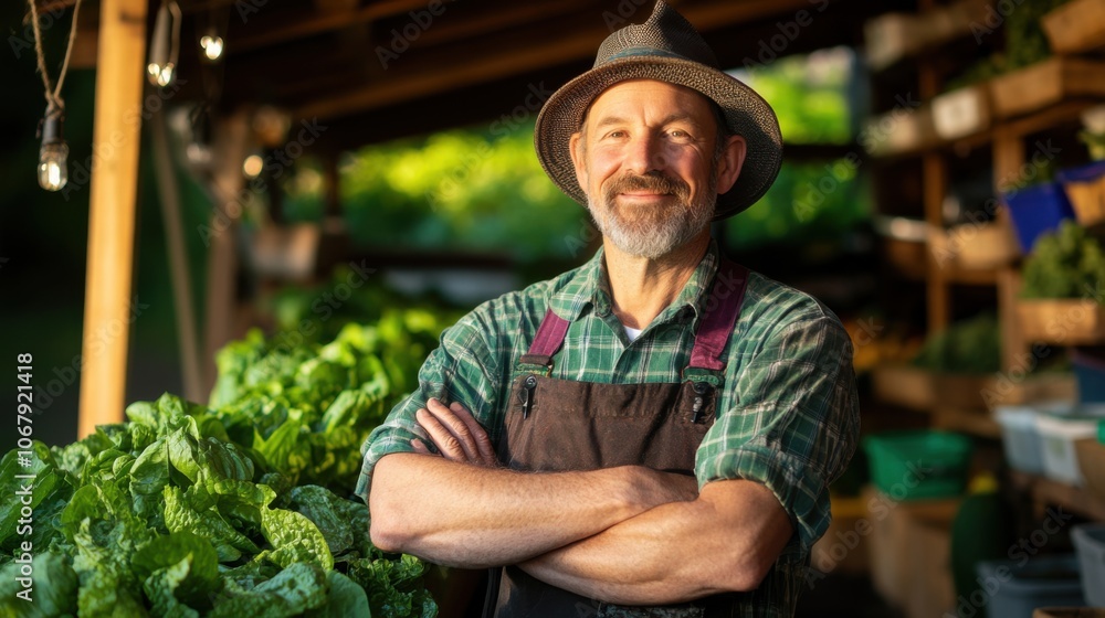 Proud Farmer Showcasing Fresh Produce in Rural Setting