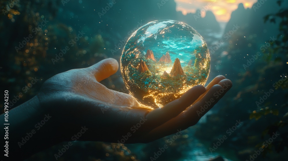 Ethereal Vision of Glowing Miniature Earth in Hand Ethereal Vision of Glowing Miniature Earth in Hand