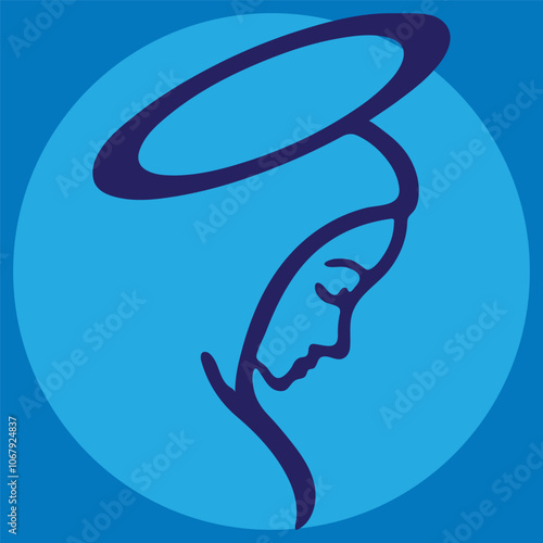 Vector illustration of Virgin Mary. the virgin of guadalupe linear blue. Virgin of Asuncion