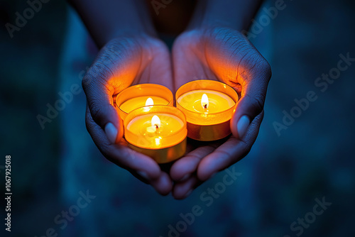 hands holding candles during a multicultural peace vigil.