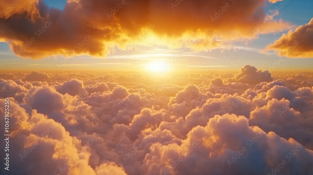 Serene Sunset Above Fluffy Clouds with Golden Light Serene Sunset Above Fluffy Clouds with Golden Light