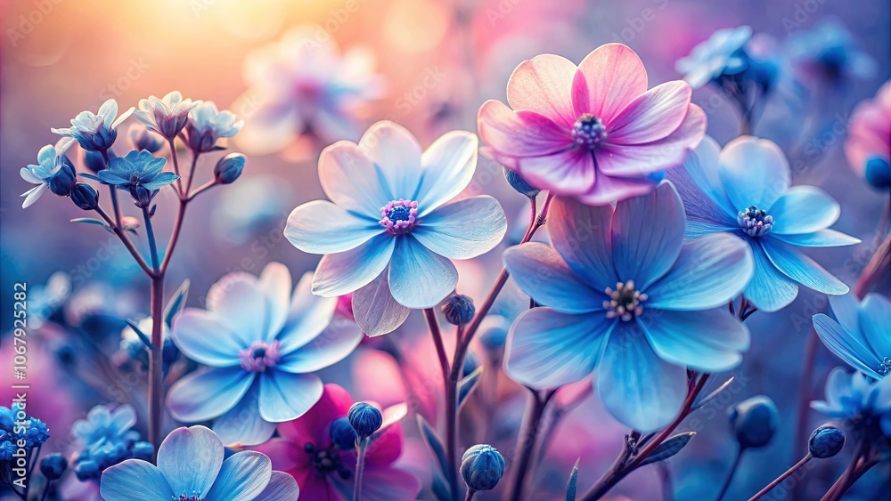 A Gentle Symphony of Blue and Pink Blossoms Unfolding in the Soft Light of Dawn A Gentle Symphony of Blue and Pink Blossoms Unfolding in the Soft Light of Dawn