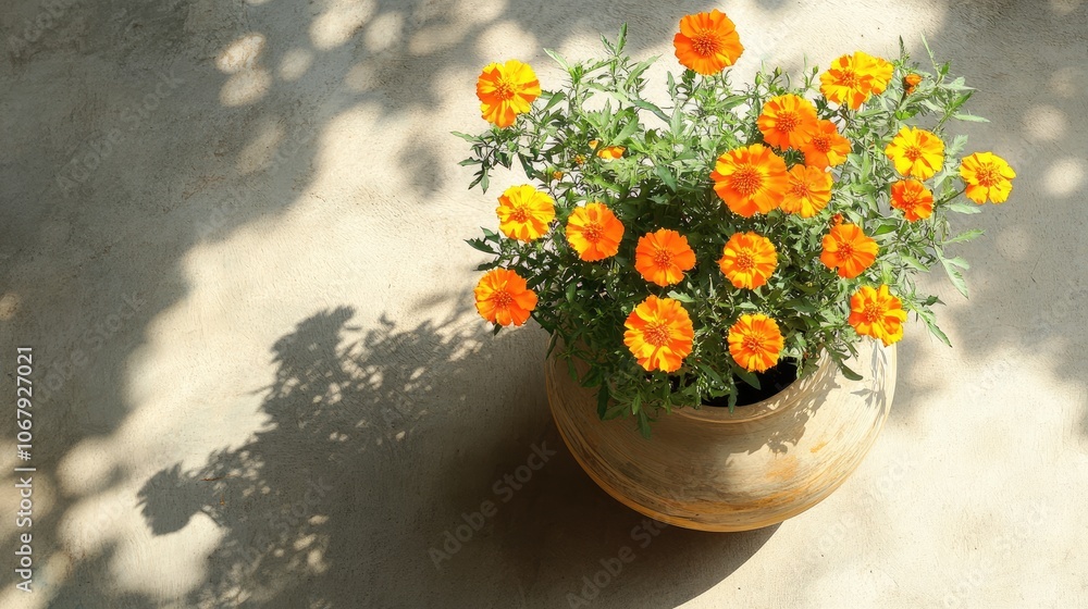 Bright Orange Flowers in Simple Pot Bright Orange Flowers in Simple Pot