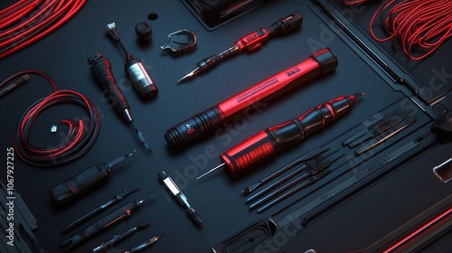 Precision Tools and Accessories on a Dark Surface