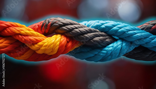 Unity and Strength Concept . Team rope diverse strength connect partnership together teamwork unity communicate support. Strong diverse network rope team concept integrate cooperation empower power.