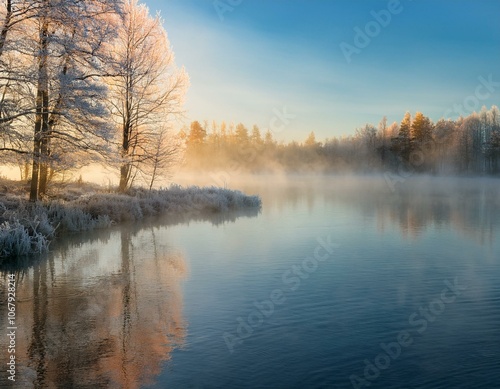 Frosty Morning by the Misty Lake