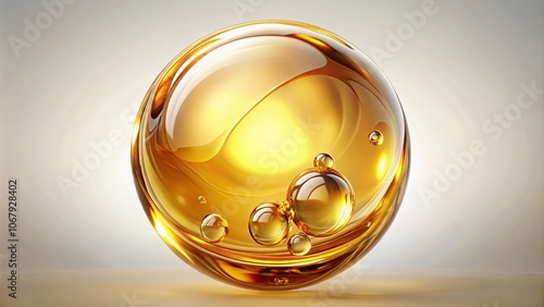 Golden liquid oil bubble with cell shape, rendering, golden, liquid, oil, bubble, cell, shape, rendering, abstract, shiny