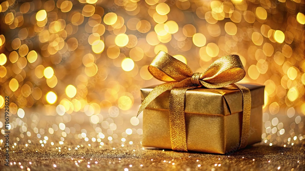 Festive gift box with golden ribbon on bokeh background, festive, gift box, golden ribbon, bokeh, background, Christmas Festive gift box with golden ribbon on bokeh background, festive, gift box, golden ribbon, bokeh, background, Christmas