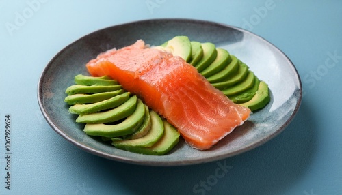 A plate of avocado and salmon slices