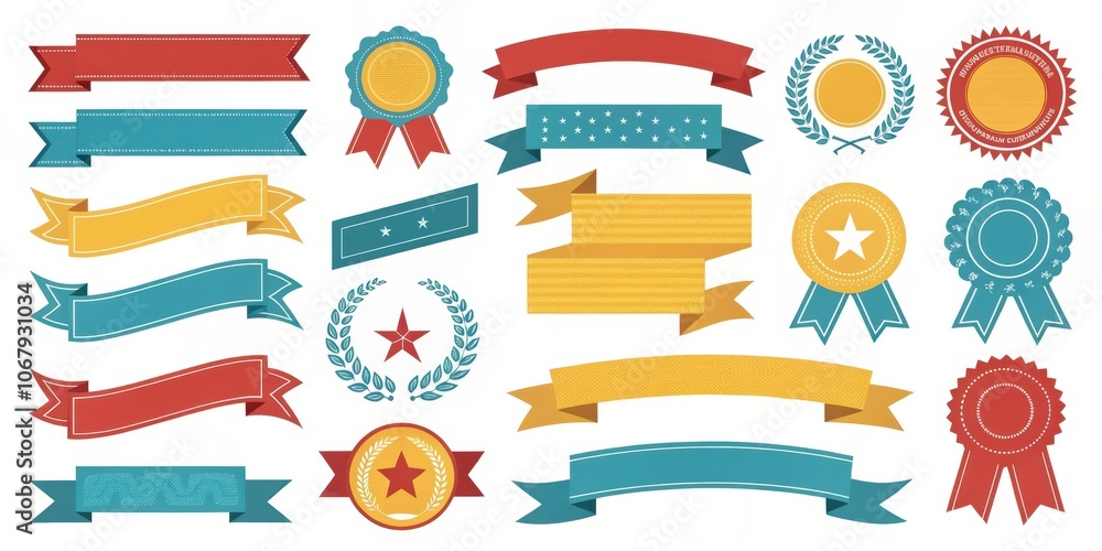Collection of Colorful Ribbons and Award Badges with Stars and Laurel Wreaths Collection of Colorful Ribbons and Award Badges with Stars and Laurel Wreaths