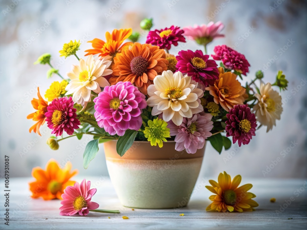 Captivating Low Light Photography of a Flower Pot Overflowing with Vibrant Lush Flowers Against a Pure White Background, Perfectly Showcasing Nature's Beauty and Detail Captivating Low Light Photography of a Flower Pot Overflowing with Vibrant Lush Flowers Against a Pure White Background, Perfectly Showcasing Nature's Beauty and Detail