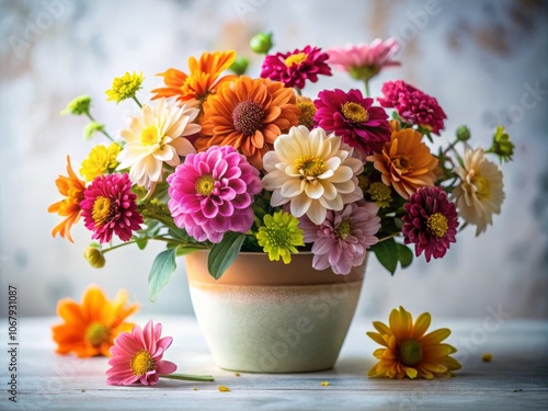 Wallpaper Mural Captivating Low Light Photography of a Flower Pot Overflowing with Vibrant Lush Flowers Against a Pure White Background, Perfectly Showcasing Nature's Beauty and Detail Torontodigital.ca