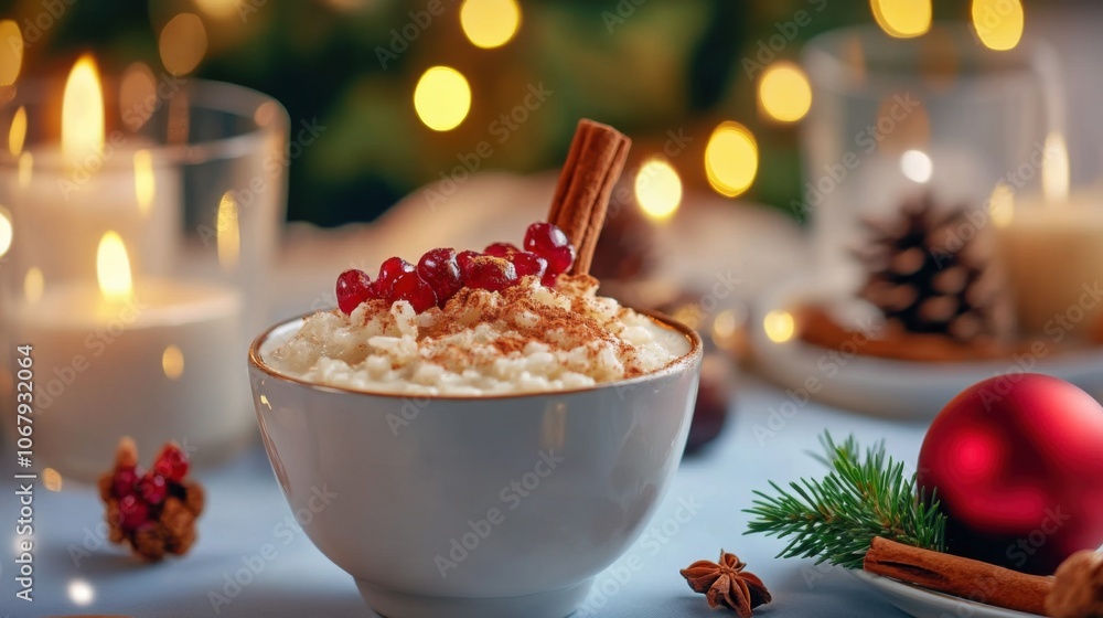 Cozy Bowl of Arroz con Leche with Cinnamon Accents Cozy Bowl of Arroz con Leche with Cinnamon Accents
