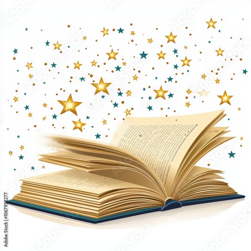 Open Book with Stars Floating Around