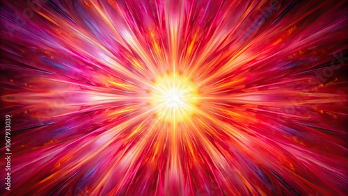 Abstract painting with vibrant radiating bursts of red and pink hues from a central point, abstract, painting, vibrant