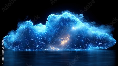Wallpaper Mural Glowing Blue Cloud with Light Streaks on a Dark Background Torontodigital.ca