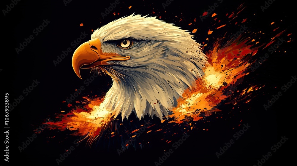 A bald eagle with a burning flag, representing national pride and patriotism, perfect for Independence Day celebrations or memorial events. A bald eagle with a burning flag, representing national pride and patriotism, perfect for Independence Day celebrations or memorial events.