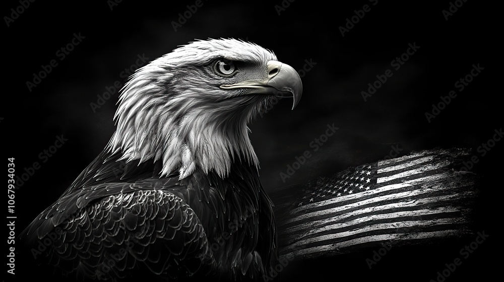 A bald eagle with the American flag, representing patriotism and perfect for 4th of July, Labor Day, or Memorial Day. A bald eagle with the American flag, representing patriotism and perfect for 4th of July, Labor Day, or Memorial Day.