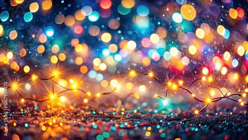 Abstract festive background with colorful fairy lights bokeh in sparkling highlights, Christmas, lights, bokeh, rainbow