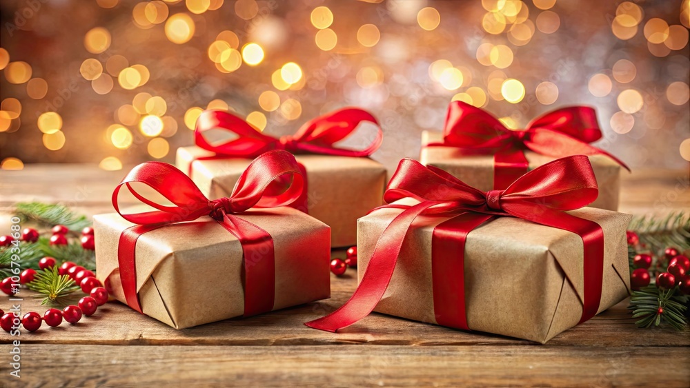 Festive holiday gifts wrapped in with red ribbons, festive, holiday, gifts, wrapped, red, ribbons, presents Festive holiday gifts wrapped in with red ribbons, festive, holiday, gifts, wrapped, red, ribbons, presents