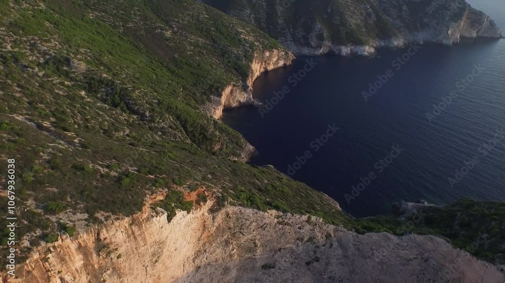 Soaring over majestic Greece cliffs near ocean - drone shot Soaring over majestic Greece cliffs near ocean - drone shot