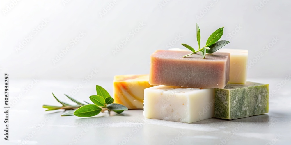 Minimalist composition of natural handmade soap on a white background , organic, beauty, clean, skincare, wellness, eco-friendly Minimalist composition of natural handmade soap on a white background , organic, beauty, clean, skincare, wellness, eco-friendly