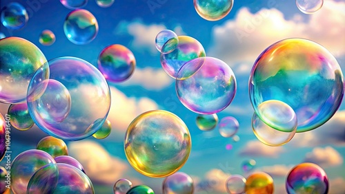 Colorful soap bubbles floating in the air, soap, bubbles, colorful,glowing, sphere, shape, object, rendering,rainbow