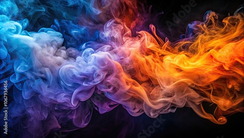 Ethereal smoke in a fusion of orange, purple, and blue hues, multicolored smoke , ethereal, smoke, fusion, orange, purple