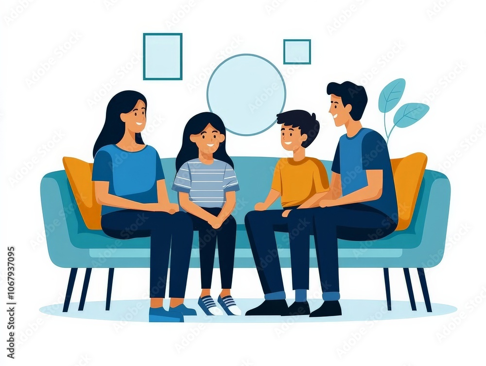 A social worker visiting a family, offering advice and support in a welcoming home environment A social worker visiting a family, offering advice and support in a welcoming home environment
