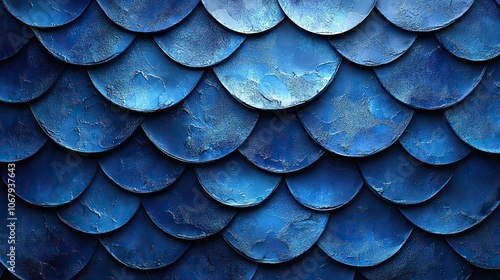 Wallpaper Mural A blue scales pattern in an abstract background symbolizes a mermaid tail or water waves, representing sea concepts, perfect for creative banners. Torontodigital.ca