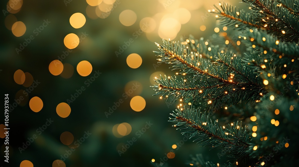 A blurred green background with Christmas tree branches and golden lights, perfect for banners, posters, or greeting cards celebrating Christmas and New Year holidays with bokeh effects. A blurred green background with Christmas tree branches and golden lights, perfect for banners, posters, or greeting cards celebrating Christmas and New Year holidays with bokeh effects.