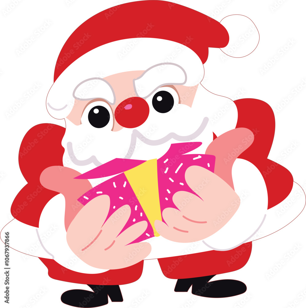 Cute Santa Claus holding a gift box Cute Santa Claus holding a gift box
