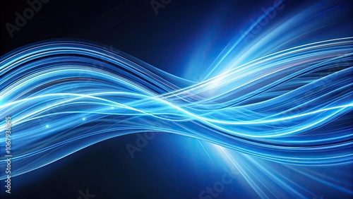 Abstract light trails in shades of cool blue weave dynamically , abstract, light trails, blue, dynamic, movement, speed