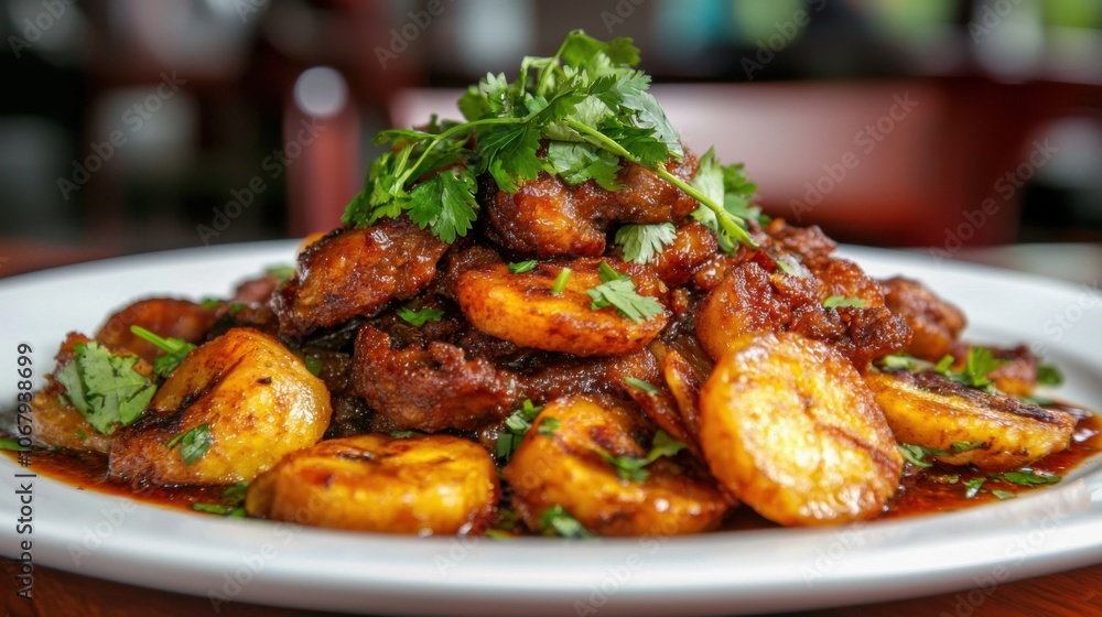 Hearty Mangu with Fried Plantains and Fresh Cilantro Hearty Mangu with Fried Plantains and Fresh Cilantro