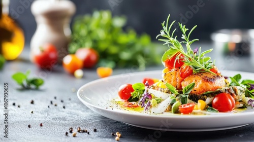 Wallpaper Mural Artisanal Plated Dish with Colorful Sauces and Herbs Torontodigital.ca