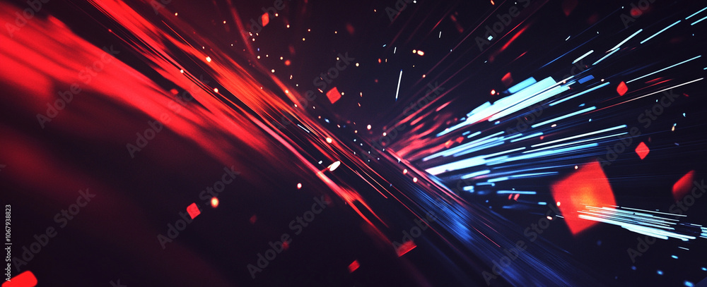 Dynamic abstract motion with vibrant light trails in red and blue hues creates futuristic atmosphere, evoking sense of speed and energy Dynamic abstract motion with vibrant light trails in red and blue hues creates futuristic atmosphere, evoking sense of speed and energy