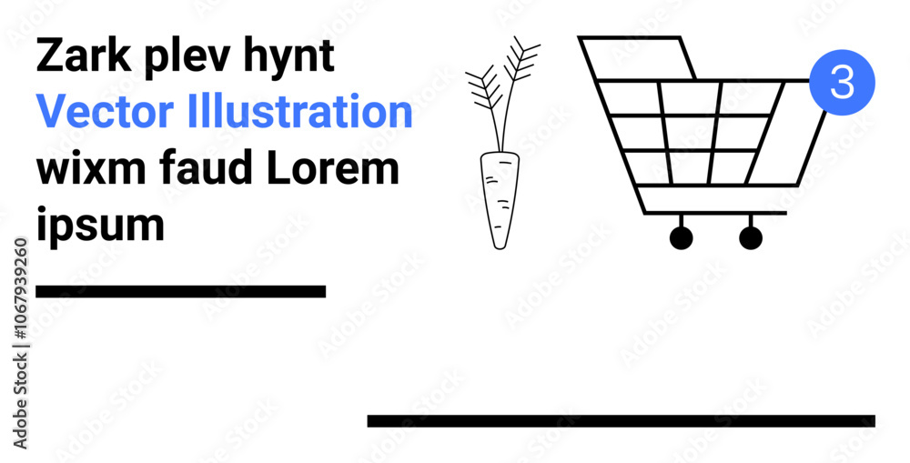 Carrot, shopping cart, and number icon with lorem ipsum text, minimalist lines, and black blue color scheme. Ideal for e-commerce, grocery shopping, digital content, ads, website design, simplicity Carrot, shopping cart, and number icon with lorem ipsum text, minimalist lines, and black blue color scheme. Ideal for e-commerce, grocery shopping, digital content, ads, website design, simplicity