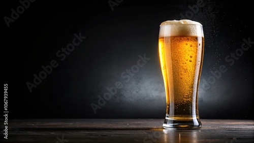 Glass of cold beer with water drops on a black background, Craft beer, ale, lager, cold beverage, refreshing drink, alcoholic, drinking