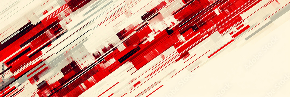 Obraz premium Abstract geometric patterns in red and white create dynamic visual experience, evoking energy and movement. interplay of lines and shapes adds depth and intrigue