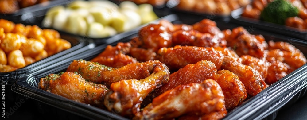 Chicken Wings in a Black Plastic Tray Ready to Serve Chicken Wings in a Black Plastic Tray Ready to Serve
