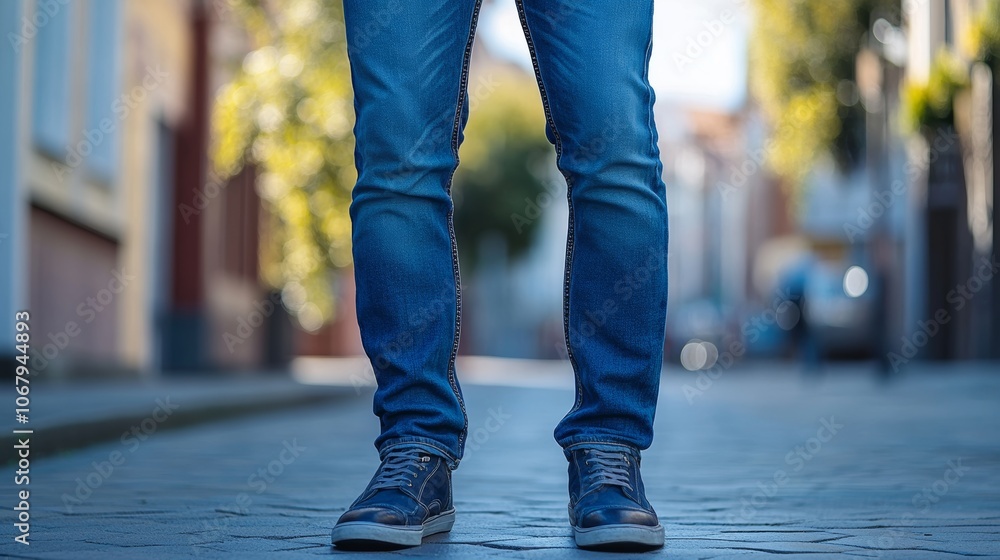 Man in Jeans and Sneakers Standing on a City Street Man in Jeans and Sneakers Standing on a City Street
