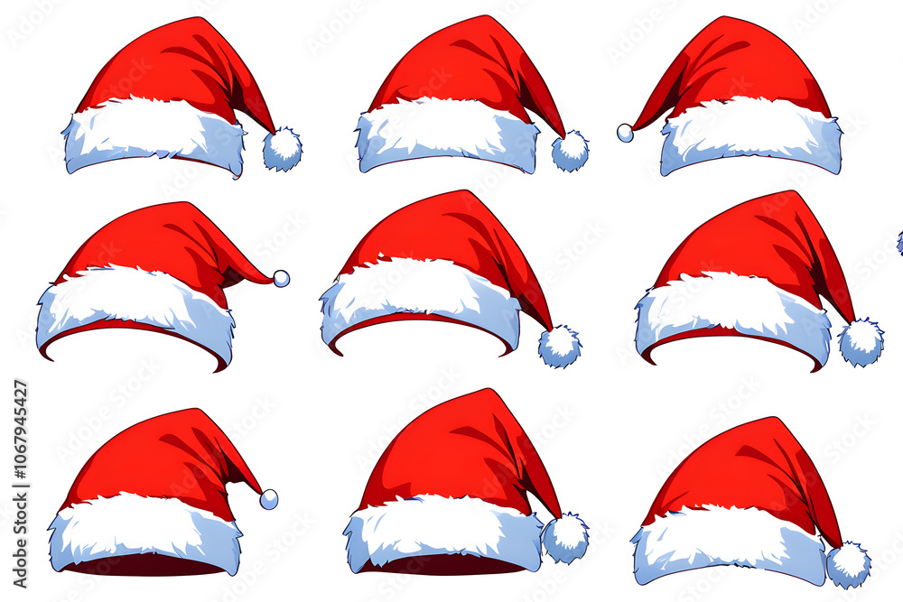set of santa hats, santa claus hats on background, santa claus caps set of santa hats, santa claus hats on background, santa claus caps