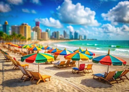 Escape to Boa Viagem Beach, Recife, where sunshades and chairs await. photo