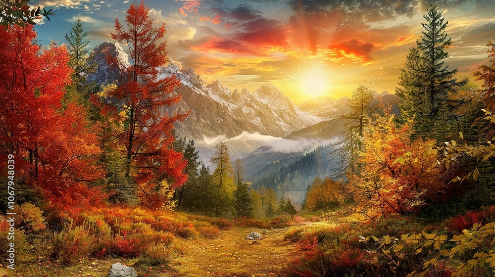 Mountain Serenity: A Stunning View of Autumn Forest at Dusk Mountain Serenity: A Stunning View of Autumn Forest at Dusk