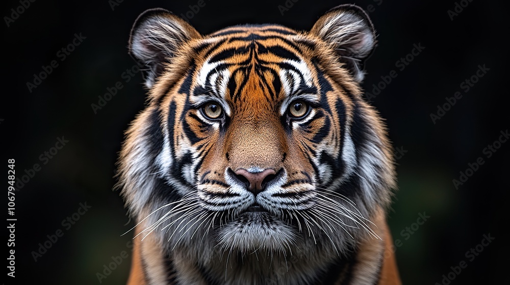 Fototapeta premium A close-up portrait of a Bengal tiger, symbolizing the majesty and power of wildlife, perfect for promoting wildlife conservation or safari-themed visual projects.