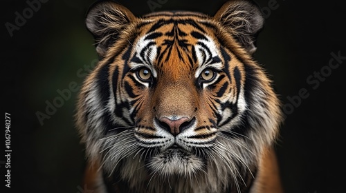 A close-up portrait of a Bengal tiger, symbolizing the majesty and power of wildlife, perfect for promoting wildlife conservation or safari-themed visual projects.