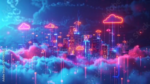 Futuristic Cityscape with Cloud Computing